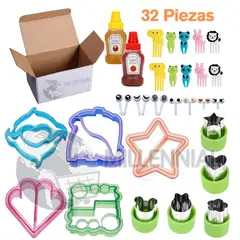 GENERICO - Set de Moldes Cortadores y MiniTenedores para Loncheras 32 piezas