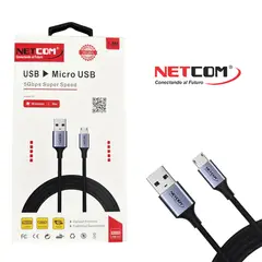 GENERICO - Cable USB a Micro USB 1.8 Metros NETCOM 5Gbps 18w pvc 3A
