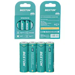 BESTON - 4 Baterias de litio recargable AA pila 1.5V 3600mWh AA1000