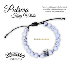 GENERICO - Pulsera en Piedras Turquesas Blanca con dije de Corona