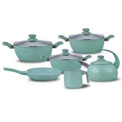 ALEMANGRUNF - Juego de Olla Roca Volcánica Antiadherente y Liviana 10 Piezas Verde