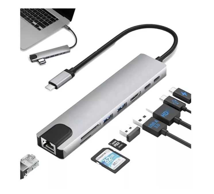 ADAPTADOR HUB TIPO C ETHERNET HDMI 4K USB micro sd ipad pro air mini