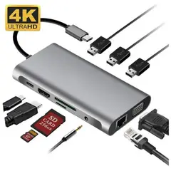 100 PERCENT - ADAPTADOR HUB TIPO C ETHERNET HDMI 4K USB micro sd 10 en 1