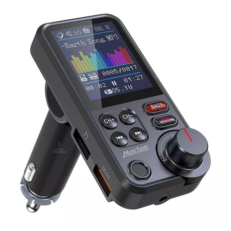 Transmisor Fm Bluetooth Led Aux Voz Hifi Mp3 Asistente Qc 3.0