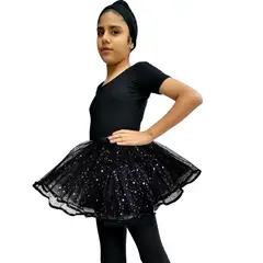 NACIONAL - Ballet Conjunto Completo Manga Corta Tutú Dos Capas - Negro