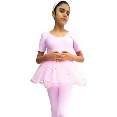 NACIONAL - Ballet Conjunto Manga Corta Tutú Dos Capas - Rosa