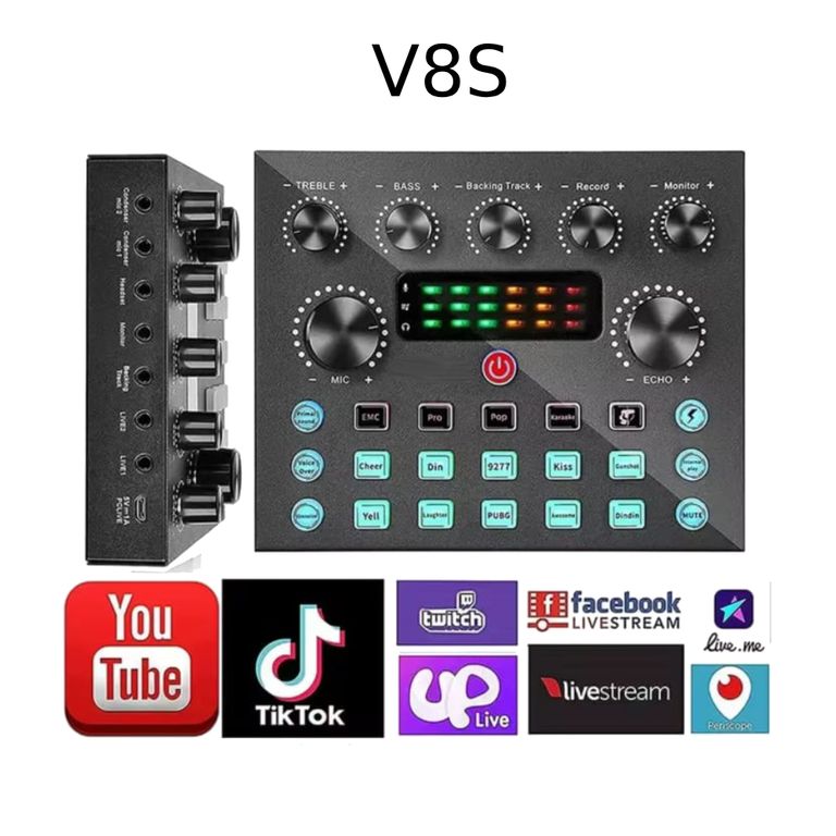 Tarjeta de Sonido V8S Recargable para Microfono Pc Celular