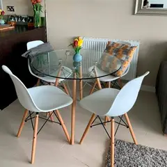 OFIDEAS - Juego De Comedor Eames 4 Personas Mesa Vidrio Y Silla Gris