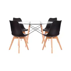 OFIDEAS - Juego De Comedor Eames II 4 Personas Vidrio Con Sillas Negro