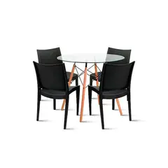 OFIDEAS - Juego De Comedor Eames 4 Personas Vidrio Con Sillas Kiro Negro