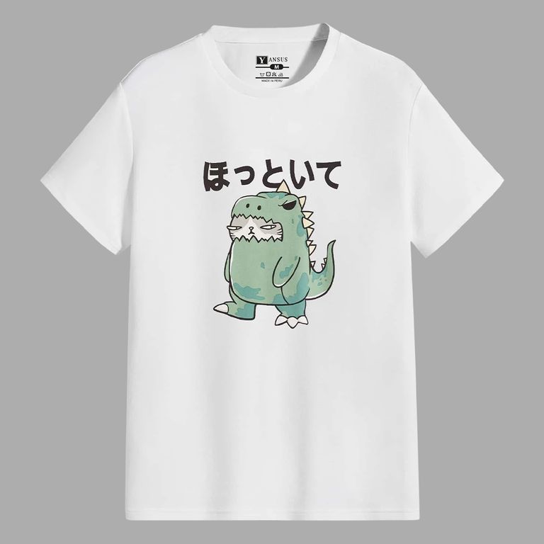 Polo Hombre Blanco Estampado Dinojapones