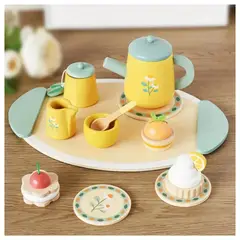 GENERICO - Didáctico Juego de Té de Madera Amarillo para Niñas - Hora del Té