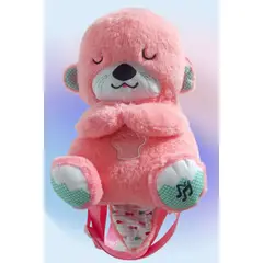 GENERICO - MOCHILA MORRAL PELUCHE MUSICAL RESPIRA LUZ SENSORIAL HIPOALERGÉNICO BOLSO 4 EN 1 ROSADO