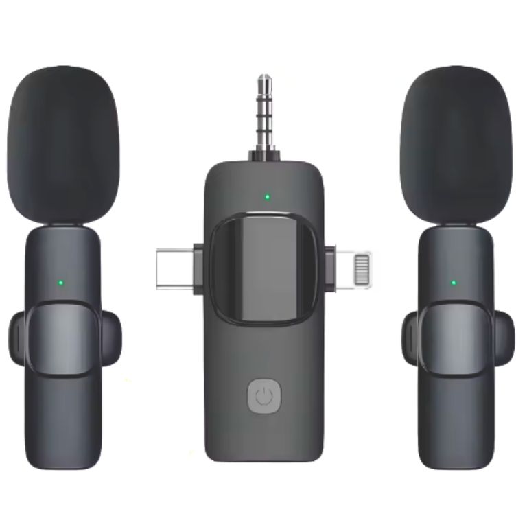 Micrófono Inalambrico Solapa 2 Mic Receptor 3 En 1 Pc Celular Parlante