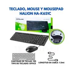 HALION - KIT TECLADO MOUSE Y MOUSEPAD STANDARD MOUSE USB HA-K651C