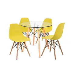 OFIDEAS - Juego De Comedor Eames 4 Personas Mesa Vidrio Y Silla Amarillo