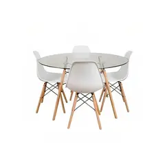 OFIDEAS - Juego De Comedor Eames 4 Personas Mesa Vidrio Y Silla Gris