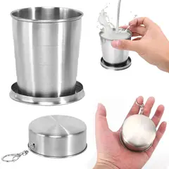 GENERICO - Vaso Plegable de Acero Inoxidable 8cm con Llavero Reutilizable 140ml