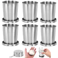 GENERICO - 6 Vaso Plegable de Acero Inoxidable 8cm con Llavero Reutilizable 140ml