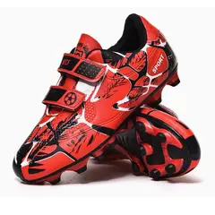 DANWEILE - Zapatillas de fútbol ultraligeras con clavos largos TF para niños-Rojo