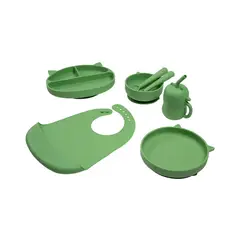 CARESTINO - Set de Alimentación de Silicona Gatito Verde Salvia
