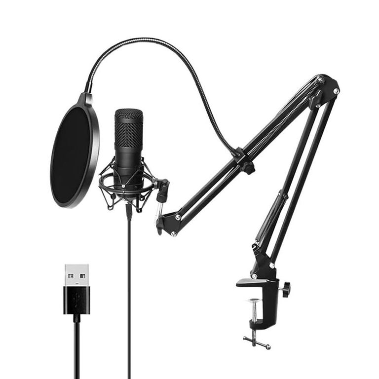 Micrófono condensador anti pop usb con brazo y soporte bm800u