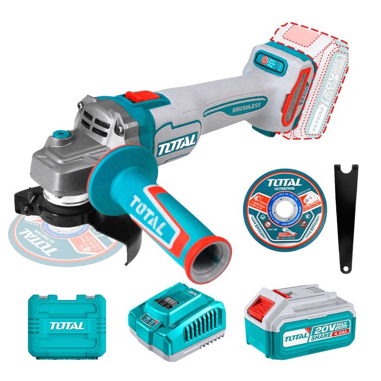 Amoladora inalámbrica 20v + batería 4ah y cargador