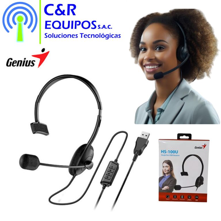 AUDIFONO HS100U MONO USB BLACK