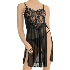 GENERICO - Sexy lencería mujer con tiras de encaje-negro Talla L