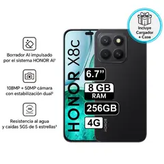 HONOR - Celular X8C 256GB 8GB RAM cámara principal 108MP + 5MP frontal 50MP 65 Pulg black