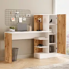 BARAKA HOME - Escritorio Con Cajones Y Repisa Tarawa - Blanco Y Damasco