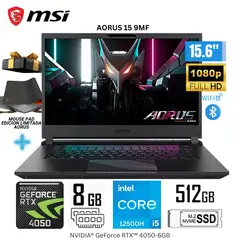 GIGABYTE - Laptop Aorus 15 9MF Intel Corei5-12500H 8GB RAM 512GB SSD 15.6" FHD RTX4050-6GB + MOUSE PAD