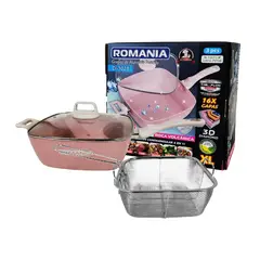 GENERICO - Sartén Cuadrado Antiadherente 28cm con Tapa de Vidrio Templado Rosado