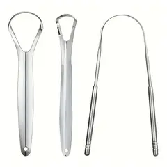 GENERICO - Pack De 3 Limpiadores De Lengua De Acero Inoxidable Plateado