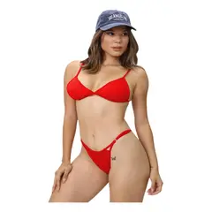 GENERICO - Bikini Semihilo Ala Delta Corte V Copa Y Reguladores Aq-45 Color Rojo