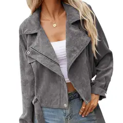 TIOZONEY - Chaqueta corta con solapa de mujer - Gris