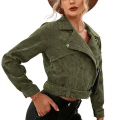 TIOZONEY - Chaqueta corta con solapa de mujer - Verde