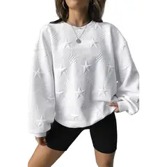 TIOZONEY - Pullover de cuello redondo suelto para mujeres - Blanco