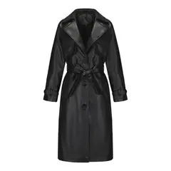 TIOZONEY - Chaqueta de PU para mujer con cinturón