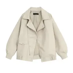 TIOZONEY - Chaqueta PU Sintético Mujer - Blanca