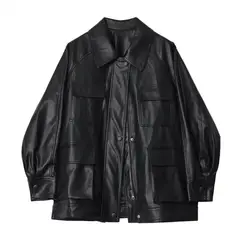 TIOZONEY - Chaqueta Larga PU Sintético Mujer - Negro