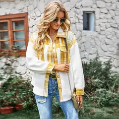TIOZONEY - Chaqueta con cuadro mujer - Blanca y Amarilla