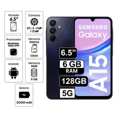 SAMSUNG - Celular Galaxy A15 128GB 6GB ram 50MP frontal 13MP 6,5 Pulg negro azulado