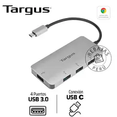 TARGUS - Hub USB-C 4 Puertos USB-A 3.0 Gris para Transferencias Rápidas