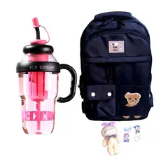 GENERICO - Mochila Kawaii porta laptop diseño Osito más botella tomatodo