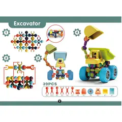 GENERICO - Set Didáctico Excavadora Equipo de Construcción Mecano 39Pzs