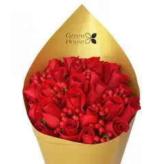 GREEN HOUSE FLORERIA - Ramo de 24 Rosas Naturales Glam Gold