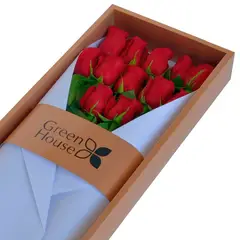 GREEN HOUSE FLORERIA - Caja Glam Gold 12 Rosas Naturales