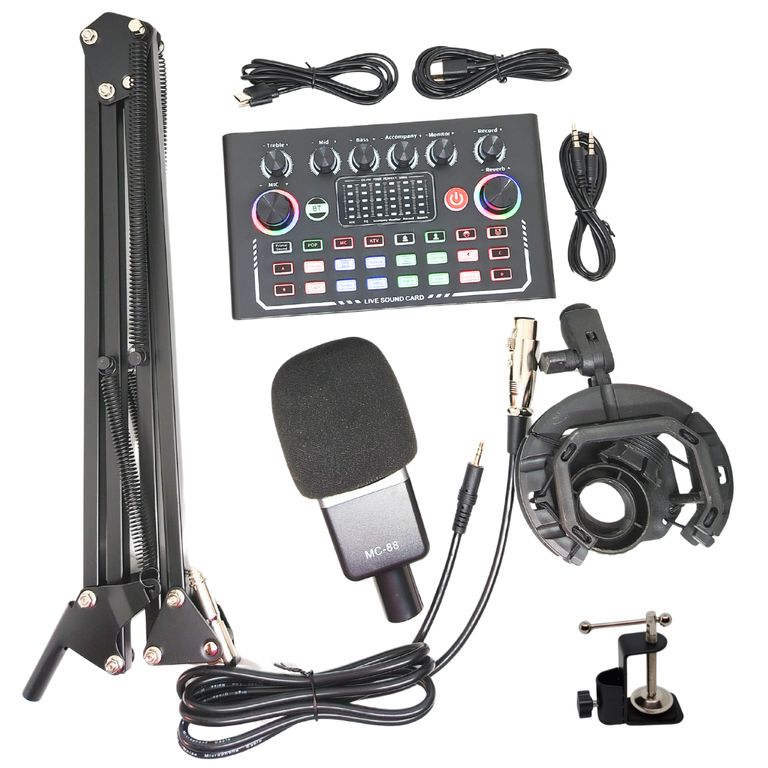 Kit Micrófono Condensador de estudio Tarjeta de Sonido interfaz F009