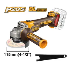 INGCO TOOLS - AMOLADORA ANGULAR BRUSHLESS INGCO 20V 4 1/2'' 115MM INGCO CAGLI21154